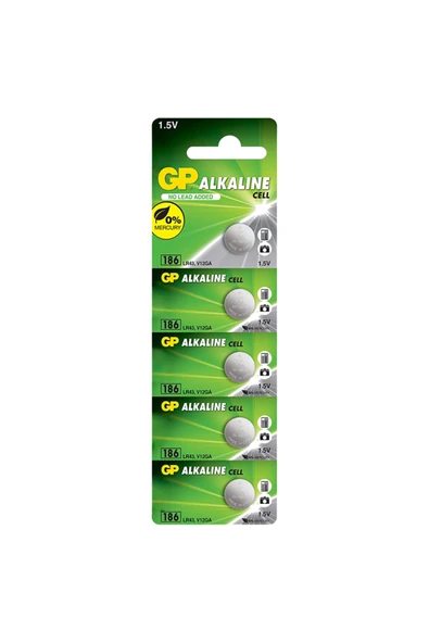 GP 186 Lr43 Alkalin 1.5v Düğme Pil ( (186f-2c5) 5'li Paket ürün görseli 1
