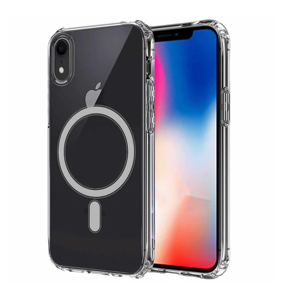 Apple iPhone XR 6.1 Kılıf M-safe Şarj Özellikli Şeffaf Sert PC Zore Embos Kapak ürün görseli 1