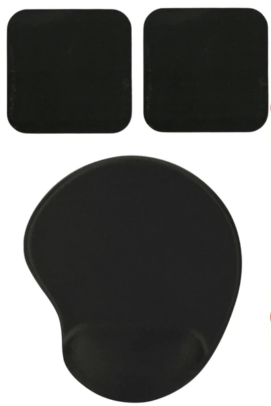 usin Oval Siyah Düz Renk Bilek Destekli Mouse Pad + 2 Adet Siyah Kupa Fincan Bardak Altlığı Altlık Set ürün görseli 1