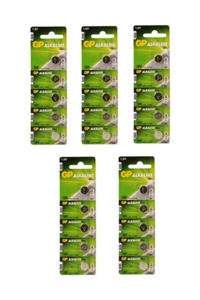 GP 25 Adet 189 V10ga Alkaline Lr54 Ag10 Sr Lr 1130 5'li Düğme Pil(Terazi-saat-baskül-oyuncak Pili) ürün görseli 1
