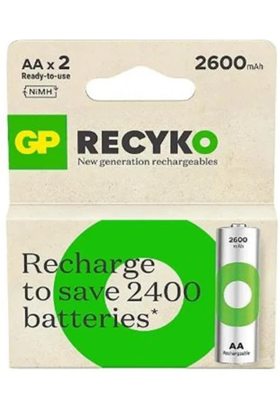 GP AA 2600 mAh Şarjlı Kalem Pil 2'li Paket GP270AAHCEMTR-2GB ürün görseli 1