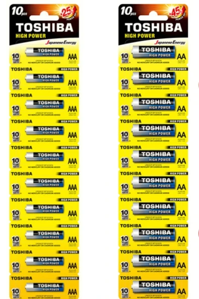 Toshiba 10 Adet Lr03 Alkaline Aaa Ince Kalem Pil + 10 Adet Lr6 Alkaline Aa Kalem Pil ürün görseli 1