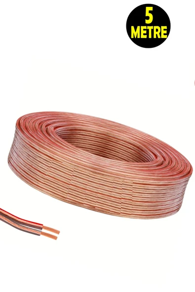 usin 5 METRE Şeffaf 2*0,75 Hoparlör Ses Sitemi Kablosu - Hoporlör Elektrik Tesisat Kordon Kablosu ürün görseli 1