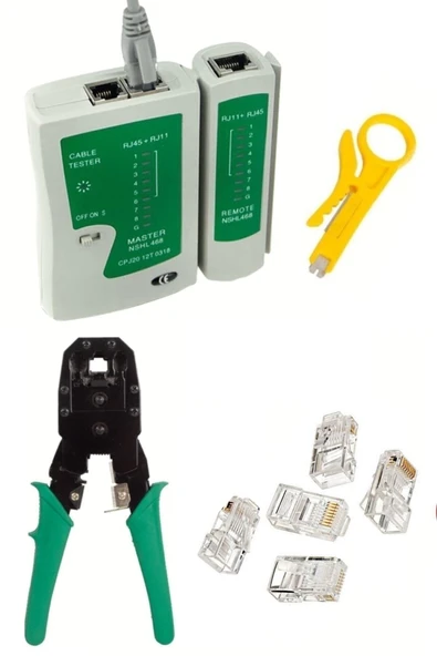 usin Rj45 Cat5 Cat6 Telefon Data Kablosu Sıkma Pensesi + Test Cihazı +100 Adet Rj45 Jack+ Kablo Soyucu ürün görseli 1