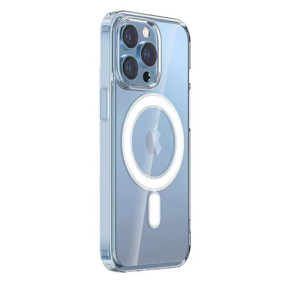 Apple iPhone 14 Pro Max Kılıf M-safe Şarj Özellikli Şeffaf Sert PC Zore Embos Kapak ürün görseli 1
