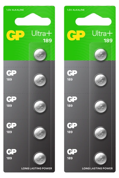 GP Batteries 189 Ultra Plus Lr54/189/V10Ga Boy Alkalin Düğme Pil, 1.5 Volt, 2 Kart, 10 Adet Pil ürün görseli 1