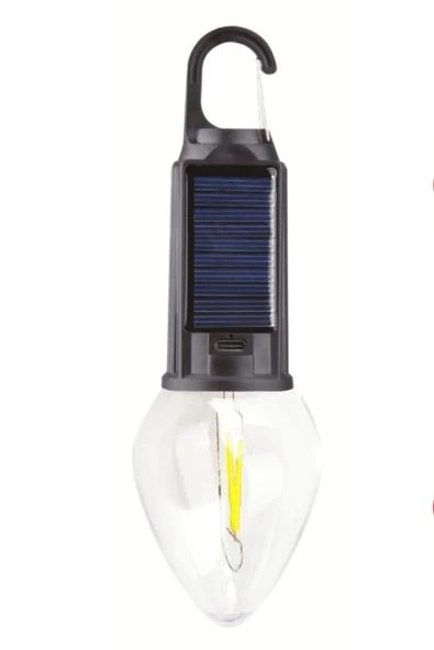 usin USB ŞARJLI + Güneş Enerjili Bahçe Balkon Teras Kamp Karavan Aydınlatması Lambası Solar Led Ampul ürün görseli 1