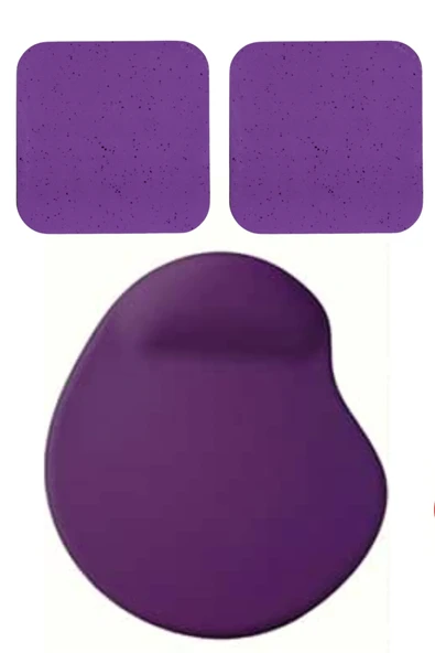 usin Oval Mor Kum Desen Bilek Destekli Mouse Pad + 2 Adet Kupa Fincan Bardak Altlığı Altlık Set ürün görseli 1