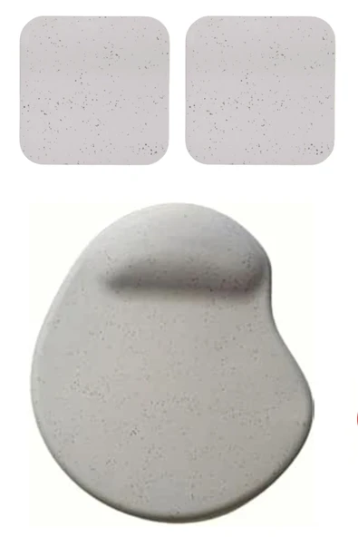 usin Oval Gri Kum Desen Bilek Destekli Mouse Pad + 2 Adet Kupa Fincan Bardak Altlığı Altlık Set ürün görseli 1