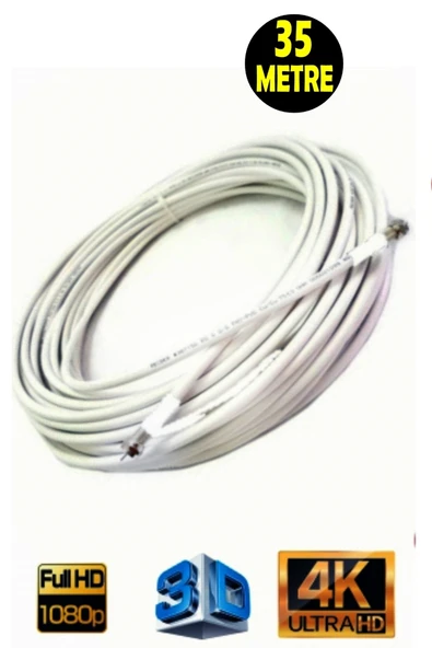 usin 35 Metre 64 Tel Rg6/u4 Full Hd 3d 4k Anten Tv Çanak Uydu Lnb Kablosu  F Konnektör Takılı Hazır ürün görseli 1