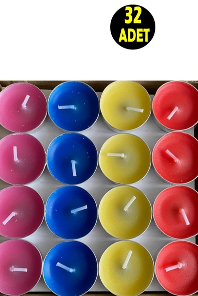 usin 32 ADET Suda Yüzen Restoran Cafe Bar Sarı Mavi Kırmızı Pembe Renk Yuvarlak Tea Light  Mum ürün görseli 1