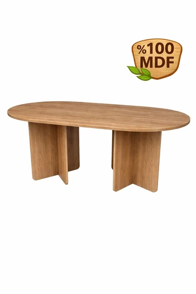 MOBİLYACIN Oval Salon Yemek Masası Kare Ayak 36mm Kalın Kenarlı -160x90-Afrika Ceviz ürün görseli 1