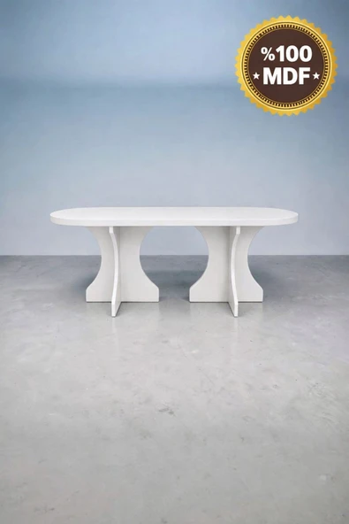 MOBİLYACIN Oval Salon Yemek Masası Kemer Ayak 36mm Kalın Kenarlı 160x90 -Beyaz ürün görseli 1