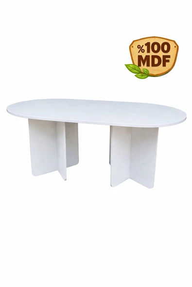 MOBİLYACIN Oval Salon Yemek Masası Kare Ayak 36mm Kalın Kenarlı 160x90 -Beyaz ürün görseli 1