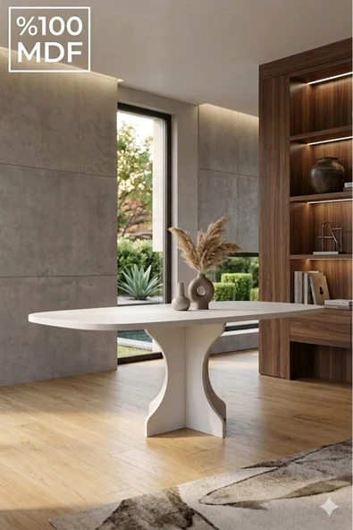 MOBİLYACIN Dikdörtgen Salon Yemek Masası Kemer Tek Ayak 160x90 -Beyaz ürün görseli 1