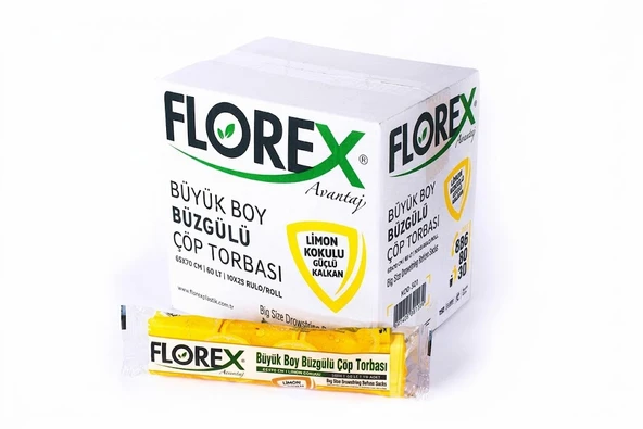 ŞeyliŞeyler - Florex Büzgülü Büyük Boy Çöp Torbası Limon Kokulu 65x70 cm 20 Paket ürün görseli 1