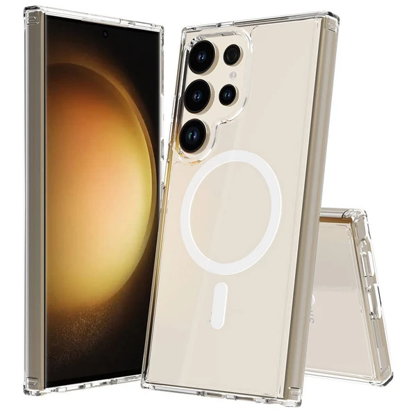 Galaxy S24 Ultra Kılıf M-safe Şarj Özellikli Şeffaf Sert PC Zore Embos Kapak ürün görseli 1