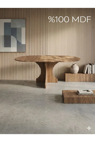 MOBİLYACIN Oval Salon Yemek Masası Kemer Tek Ayak-160x90-Afrika Ceviz ürün görseli 1