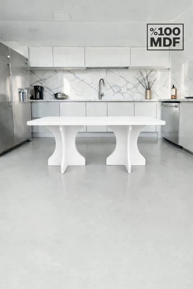 MOBİLYACIN Dikdörtgen Salon Yemek Masası Kemer Ayak - 36mm Kalın Kenarlı 160x90-Beyaz ürün görseli 1