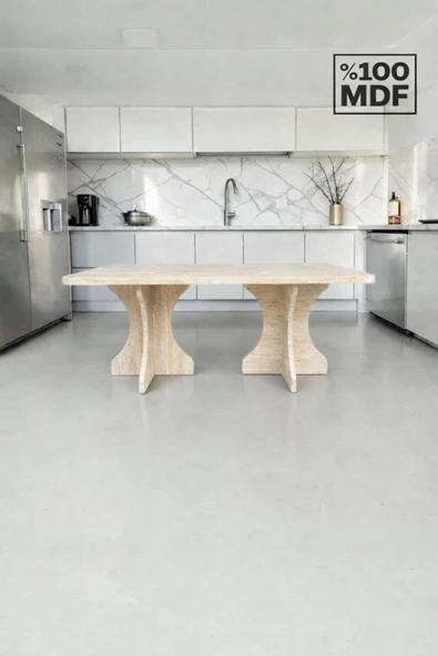 MOBİLYACIN Dikdörtgen Salon Yemek Masası Kemer Ayak - 36mm Kalın Kenarlı 160x90-Traverten ürün görseli 1