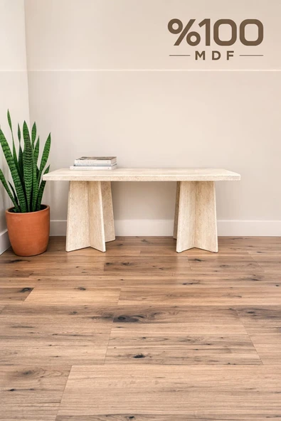 MOBİLYACIN Dikdörtgen Salon Yemek Masası Mantar Ayak - 36mm Kalın Kenarlı 160x90-Traverten ürün görseli 1
