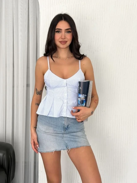 Askılı Dekolte Detaylı Crop - Açık Mavi - Resim 3