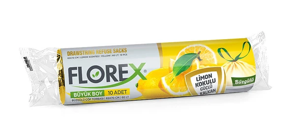ŞeyliŞeyler - Florex Büzgülü Büyük Boy Çöp Torbası Limon Kokulu 65x70 cm 1 Paket ürün görseli 1