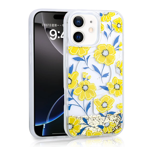 Apple iPhone 11 Kılıf Sıvılı Simli Baskılı Şeffaf Arka Yüzey Zore Mossa Silikon Kapak ürün görseli 1