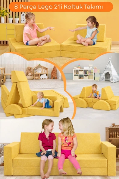 YATELLA 8 Parça Lego Modüler Bebek ve Çocuk Odası Koltuğu Koltuk Takımı - SARI ürün görseli 1