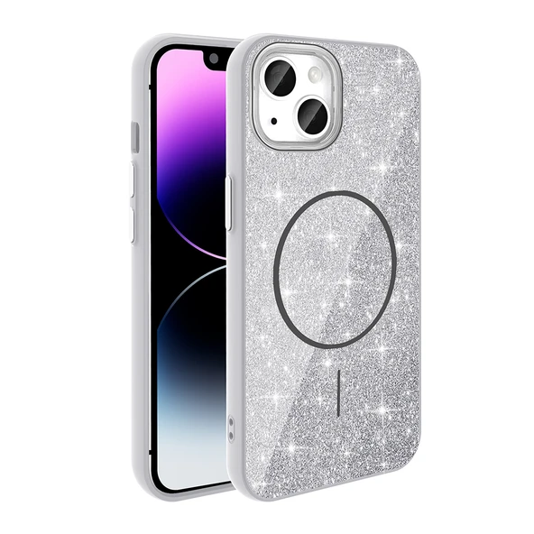 Apple iPhone 11 Kılıf M-safe Şarj Özellikli Parlayan Simli Zore Okso Kapak ürün görseli 1