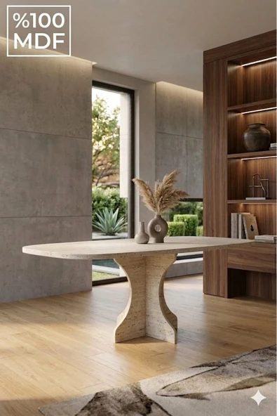 MOBİLYACIN Dikdörtgen Salon Yemek Masası Kemer Tek Ayak 160x90 - Traverten ürün görseli 1