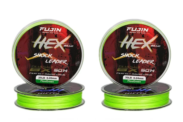 Fujin Hex Braid 8x 50mt Fluo Green PE İP Shock Leader ürün görseli 1