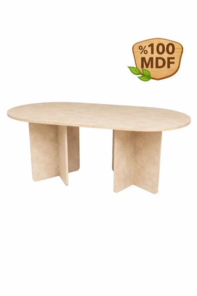 MOBİLYACIN Oval Salon Yemek Masası Kare Ayak 36mm Kalın Kenarlı 160x90-Traverten ürün görseli 1
