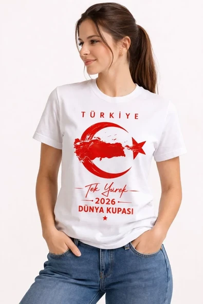 Kadın Türkiye Ay Yıldız 2026 Dünya Kupasi Taraftar Forma T-shirt - Beyaz ürün görseli 1