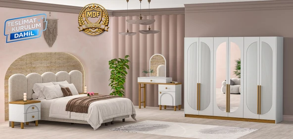 Bohem Yatak Odası Takımı 6 Kapaklı Gardırop 240 cm Kurulum Montaj Dahil ürün görseli 1