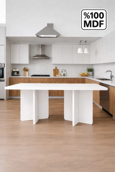 MOBİLYACIN Dikdörtgen Salon Yemek Masası Kare Ayak 36mm Kalın Kenarlı 160x90-Beyaz ürün görseli 1