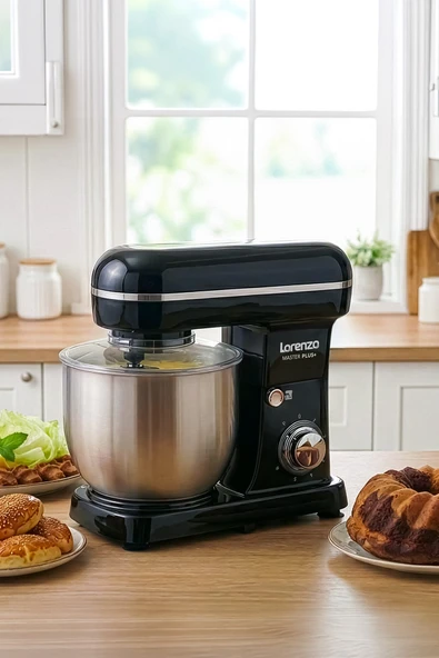 Lorenzo MasterPlus Hamur Yoğurma Mutfak Şefi Stand Mixer 6 lt 1500 W Çiğköfte,Krema Siyah ürün görseli 1