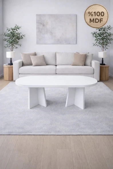 MOBİLYACIN Oval Salon Yemek Masası Mantar Ayak 36mm Kalın Kenarlı 160x90 -Beyaz ürün görseli 1