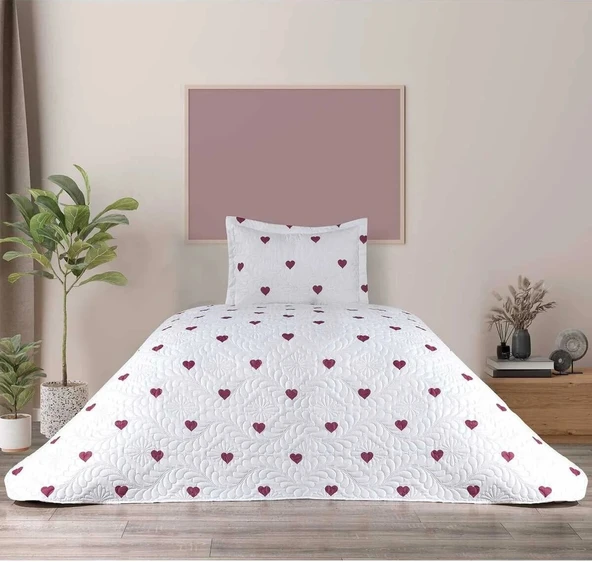 Love Çift Taraflı 2 Parça Tek Kişilik Yatak Örtüsü Beyaz ürün görseli 1