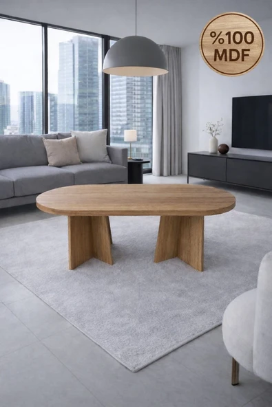 MOBİLYACIN Oval Salon Yemek Masası Mantar Ayak 36mm Kalın Kenarlı -160x90-Afrika Ceviz ürün görseli 1