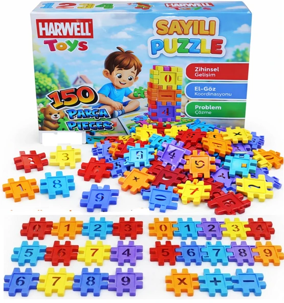 150 Parça Sayılı Puzzle Eğitici Zeka Oyunu 4.5 cm Renkli Geçmeli Parçalar | Çocuk Gelişim Oyuncağı ürün görseli 1
