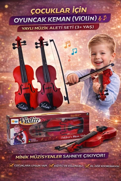 Keman Violin Yaylı Çocuk Müzik Aleti Gerçekçi Tasarım Eğitici Oyuncak ürün görseli 1