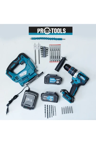 GVN PROTOOLS Profesyonel 2'li Akülü Set | 13MM Vidalama + Dekupaj Testere | 2 Adet 48 V Batarya|36 Parça Uç Setli ürün görseli 1
