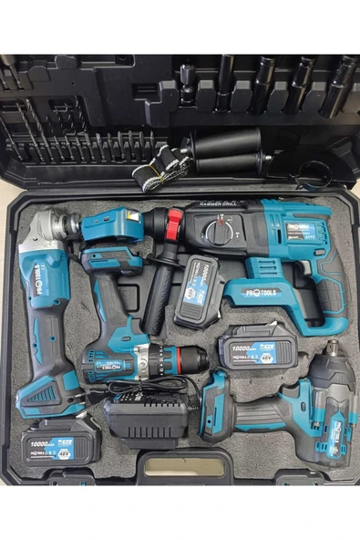 GVN PROTOOLS 5’li Akülü Set–1200Nm Torklu Somun Sıkma + Darbeli Matkap + Hilti + Taşlama + Powerbank'li Lamba ürün görseli 1
