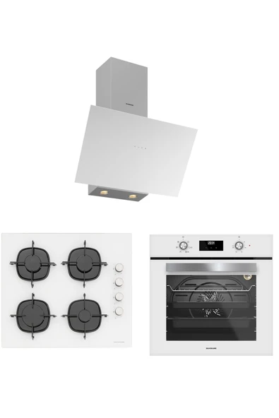 Silverline Beyaz Cam Ankastre Set - BO6502W02 Fırın, CS5700E6W01 Ocak, 3481 Flam 60 cm Davlumbaz ürün görseli 1