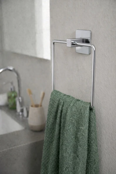 Yapışkanlı Krom Kare Havluluk Duvar Tipi Delme Gerektirmez Banyo Havlu Askılığı S-130 - KTK Kont Serisi ürün görseli 1