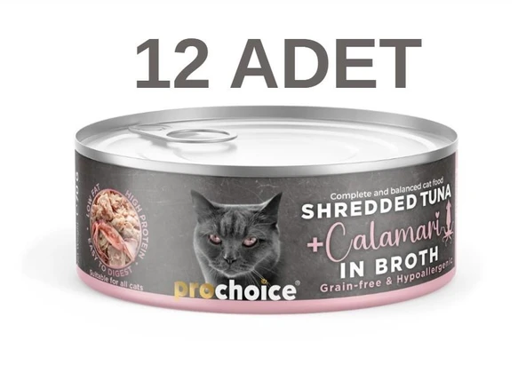ProChoice Deluxe Shredded Ton Balıklı Kalamarlı Kedi Konservesi 12x70 gr ürün görseli 1