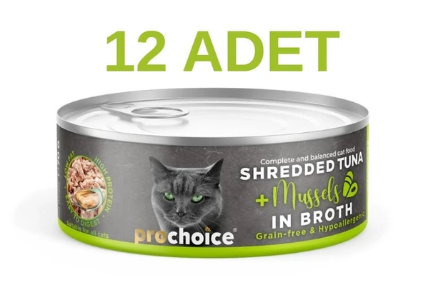 ProChoice Deluxe Shredded Ton Balıklı ve Midyeli  Kedi Konservesi 12x70 gr ürün görseli 1
