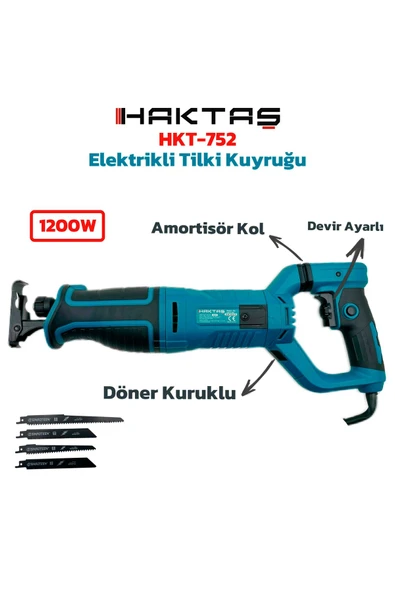haktaş HKT-752 1200W Elektrikli Tilki Kuyruğu Testere – Devir Ayarlı, Amortisör Kollu ürün görseli 1