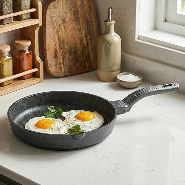 Oms 3738 Biogranit Döküm Grill Ergonomik Saplı 3 Parça Tava Seti Gri 20-24-28cm ürün görseli 1